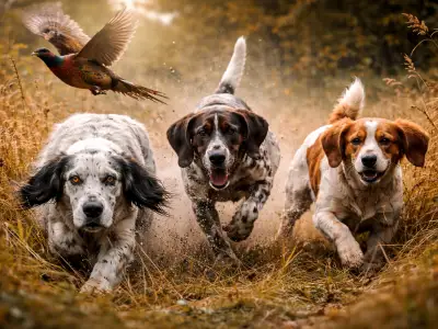 grupo de perros de muestra especializados en caza de aves