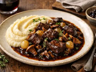 Spezzatino di cervo ai funghi con purea di pastinaca