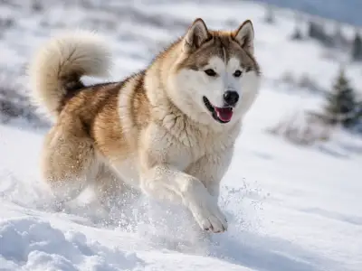 Perro de Groenland en acción en entorno ártico, utilizado para la caza en condiciones extremas