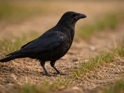 Carrion crow small game bird in field