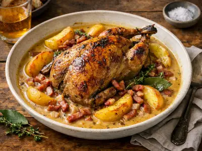 Fagiano al sidro con mele e pancetta