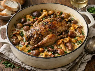 Braised Pheasant with Wild Mushrooms and Chestnuts