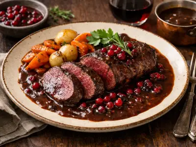 Filetto di capriolo con salsa al vino rosso e mirtilli rossi