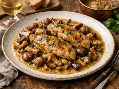 Filetti di fagiano ai funghi misti e castagne