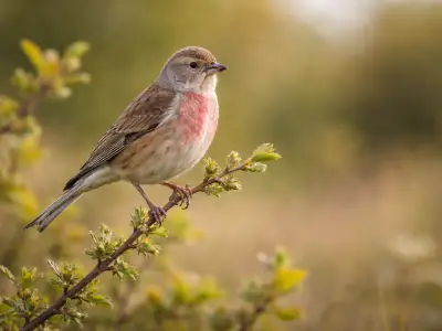 Common linnet migratory bird in open countryside