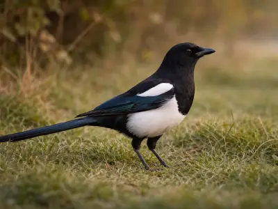 Eurasian magpie opportunistic bird in farmland