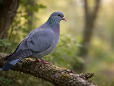 Stock dove migratory pigeon in woodland