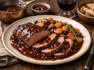 Arrosto di cinghiale al vino rosso con salsa al ribes