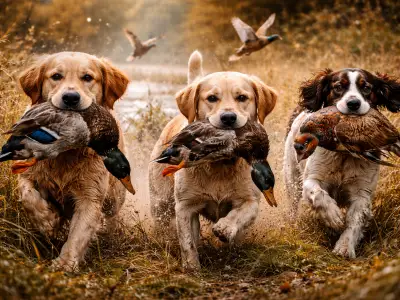 grupo de perros levantadores de caza en zonas densas