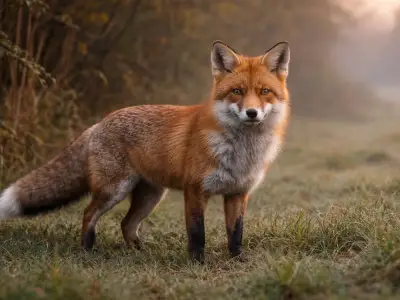 Red fox predator in rural countryside