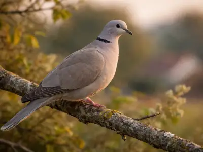 Eurasian collared dove bird in farmland edge