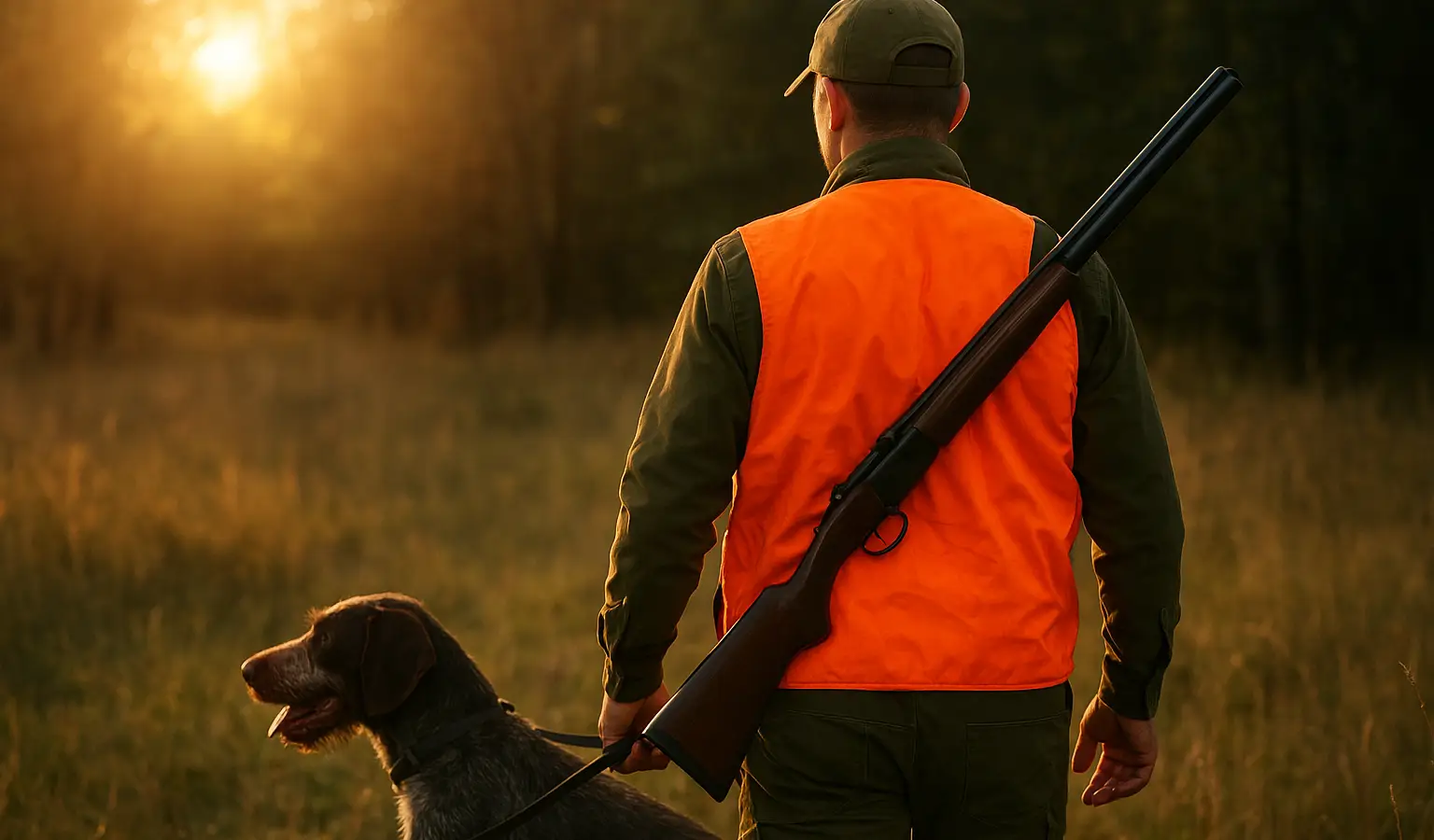 Cazador en el bosque con su perro