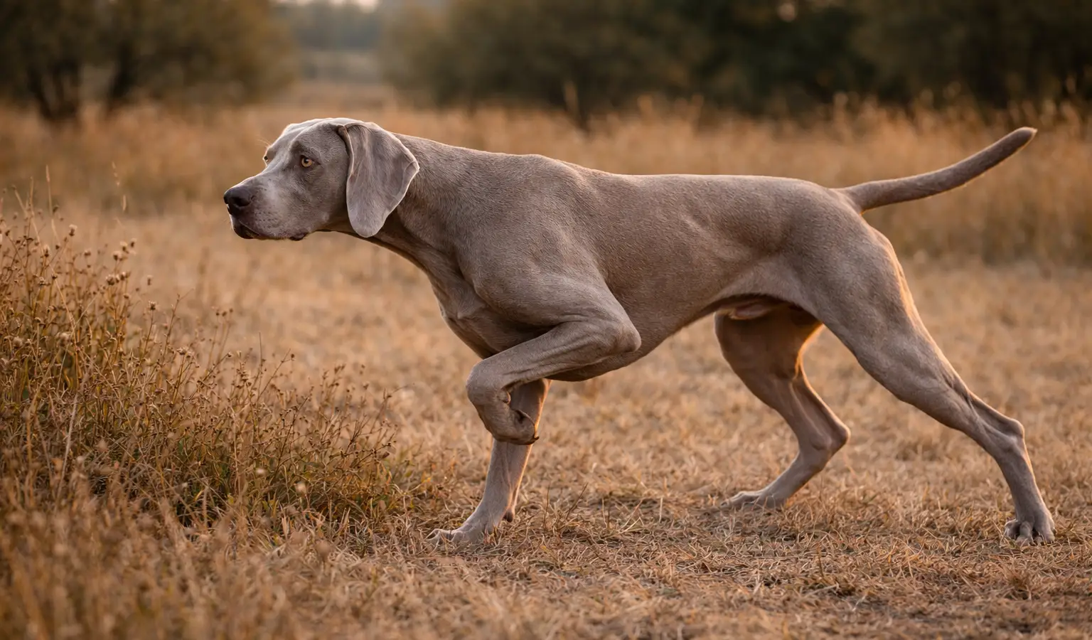 Weimaraner hunting dog pointing breed