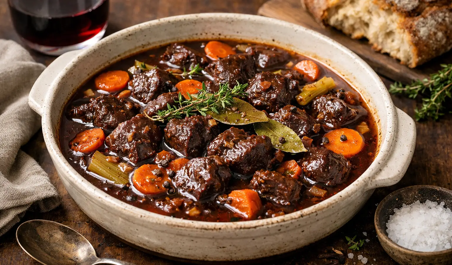 Brasato di cervo al vino rosso in casseruola