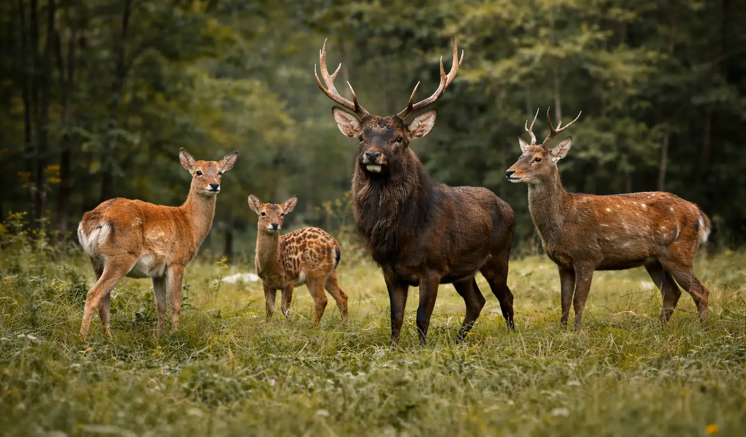 Sikahirsch (Cervus nippon) in seinem natürlichen Lebensraum