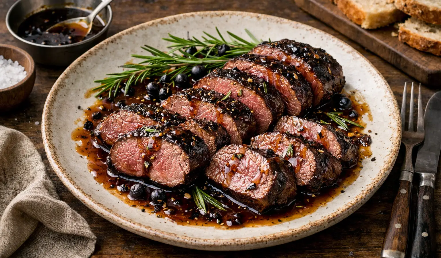 Filetto di capriolo al barbecue con marinata al miele e balsamico