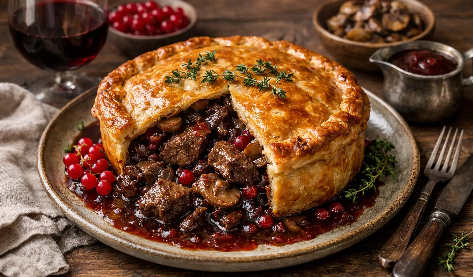 Tourte rustica di capriolo al vino rosso