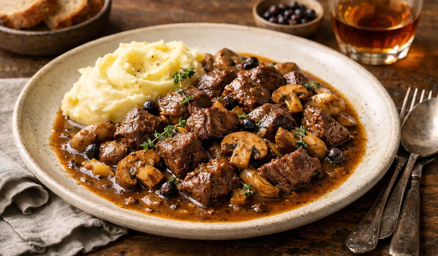 Spezzatino di capriolo ai funghi
