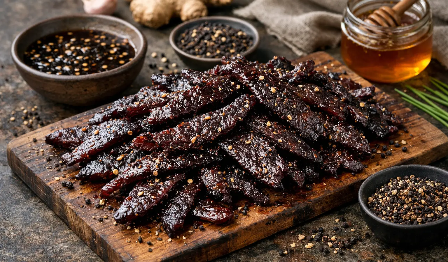 Jerky di capriolo fatto in casa al miele, soia e pepe