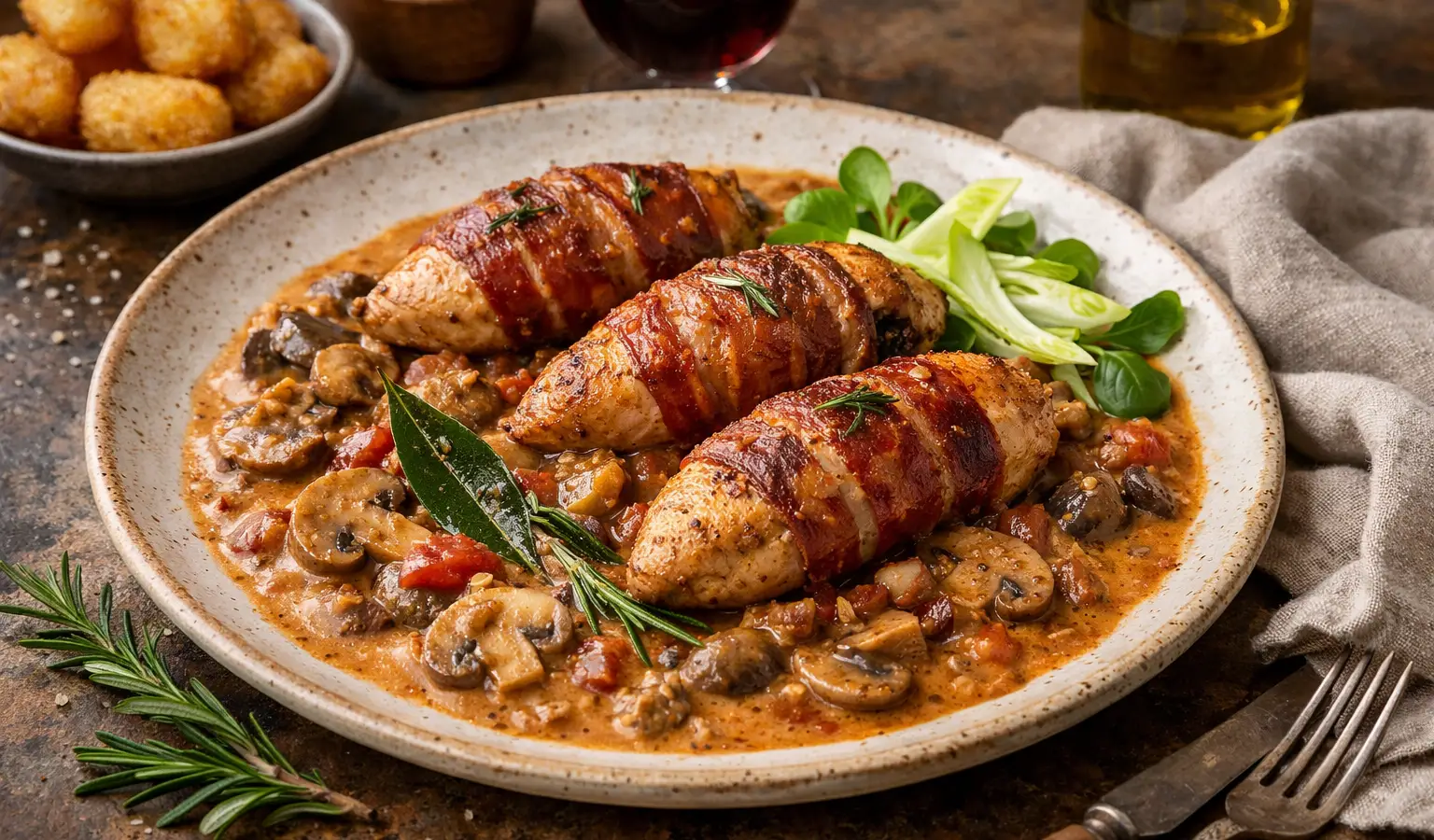 Filetti di fagiano in salsa cremosa ai funghi