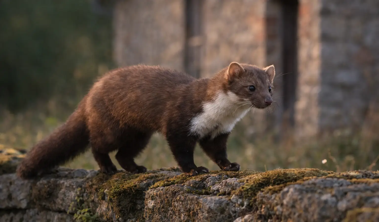 Stone marten small predator near woodland edge