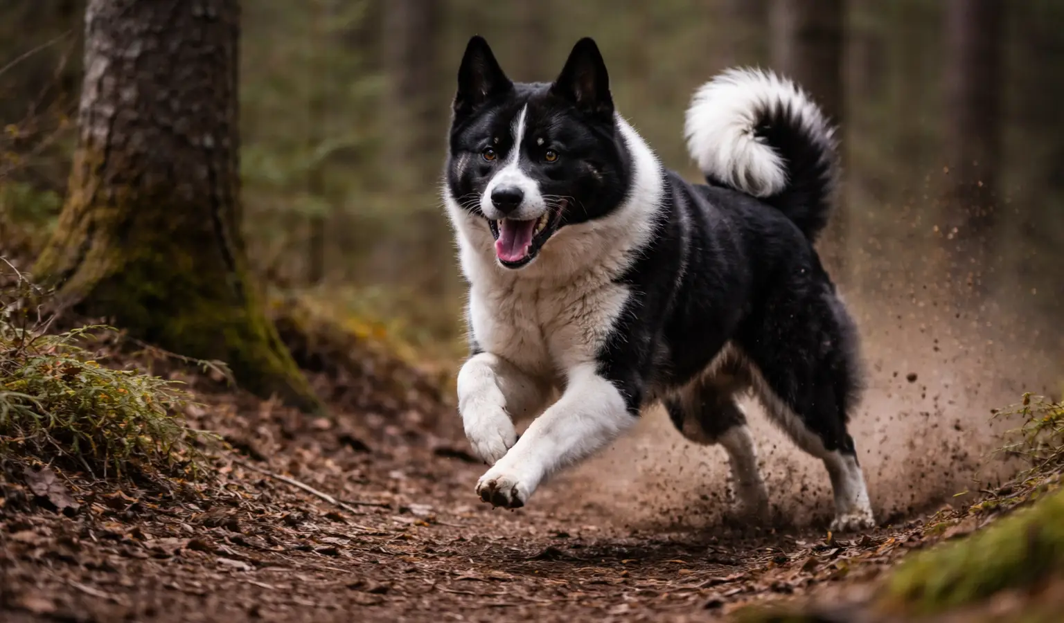 Russo-European Laika hunting dog for wild boar and bear in forest