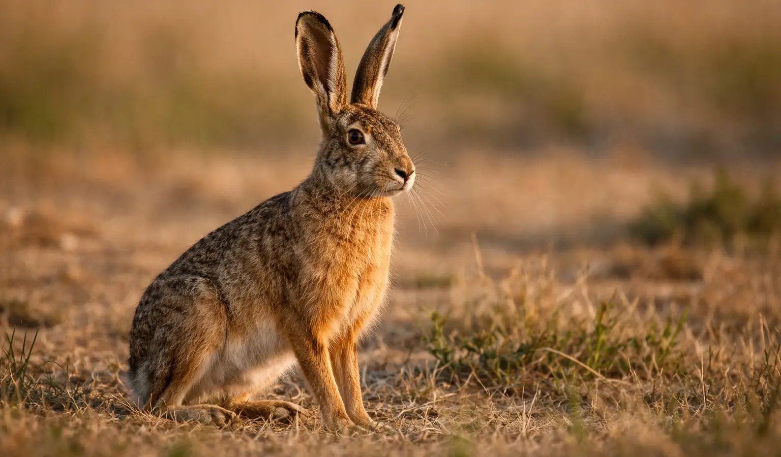 European hare small game mammal in field