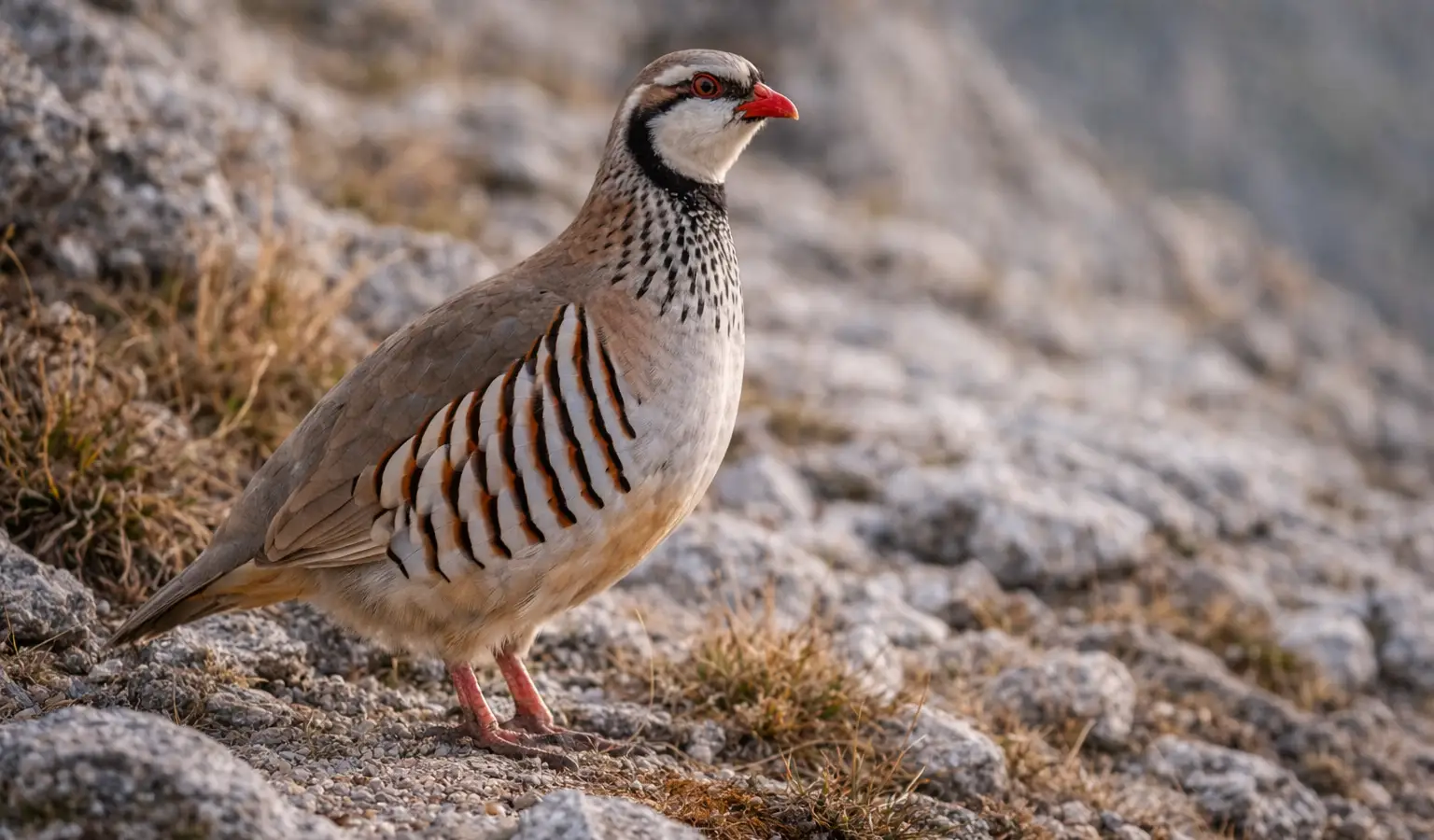 Rock partridge small game bird in mountain slopes
