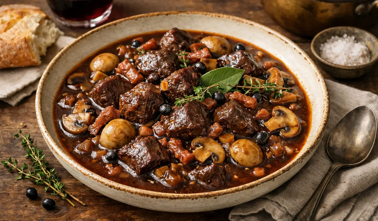 Spezzatino di cervo ai funghi e vino rosso