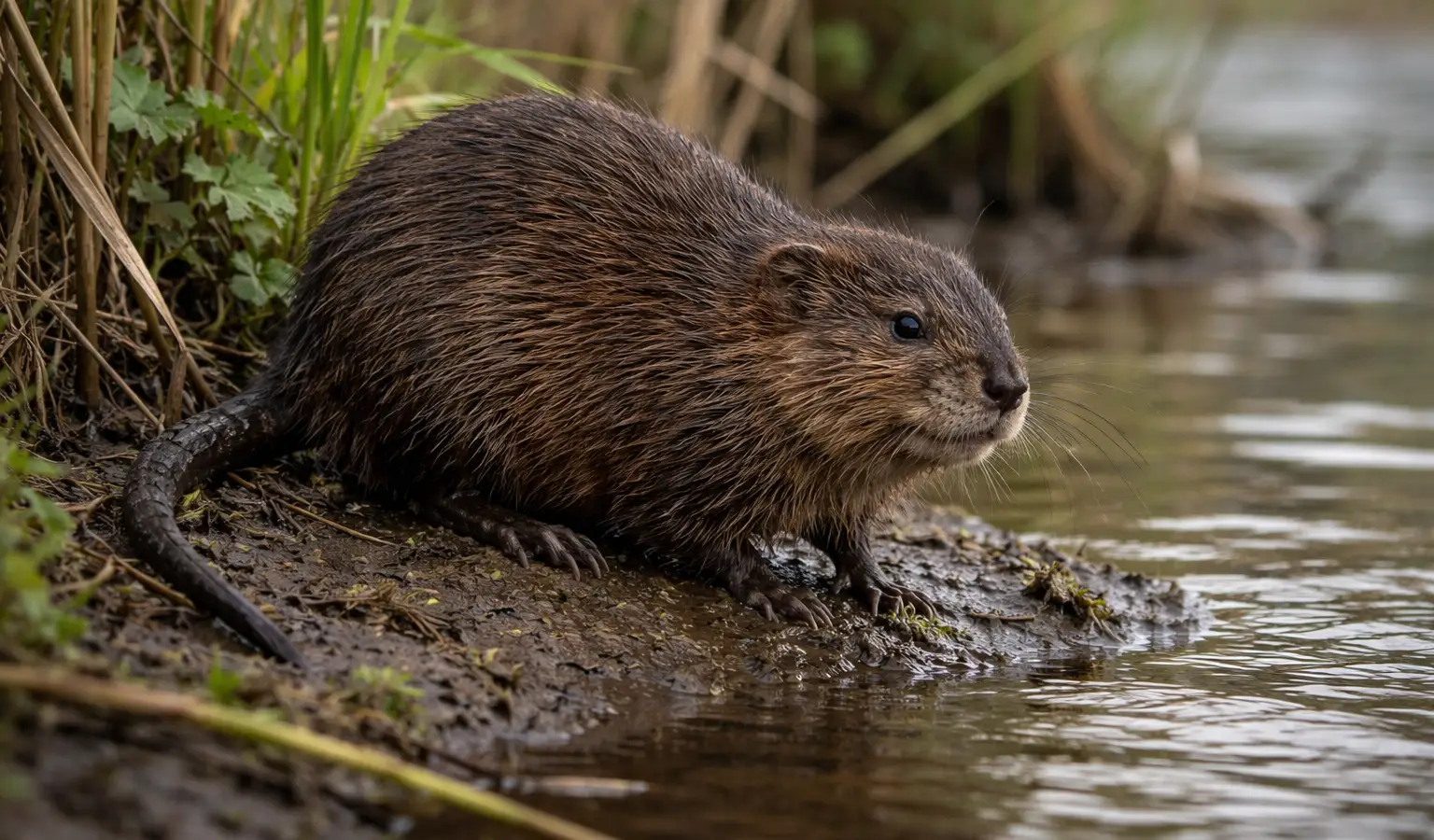 Muskrat invasive rodent in wetland