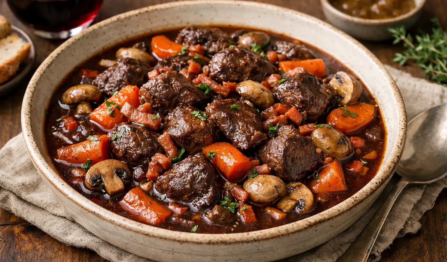 Stufato di cinghiale al vino rosso in casseruola