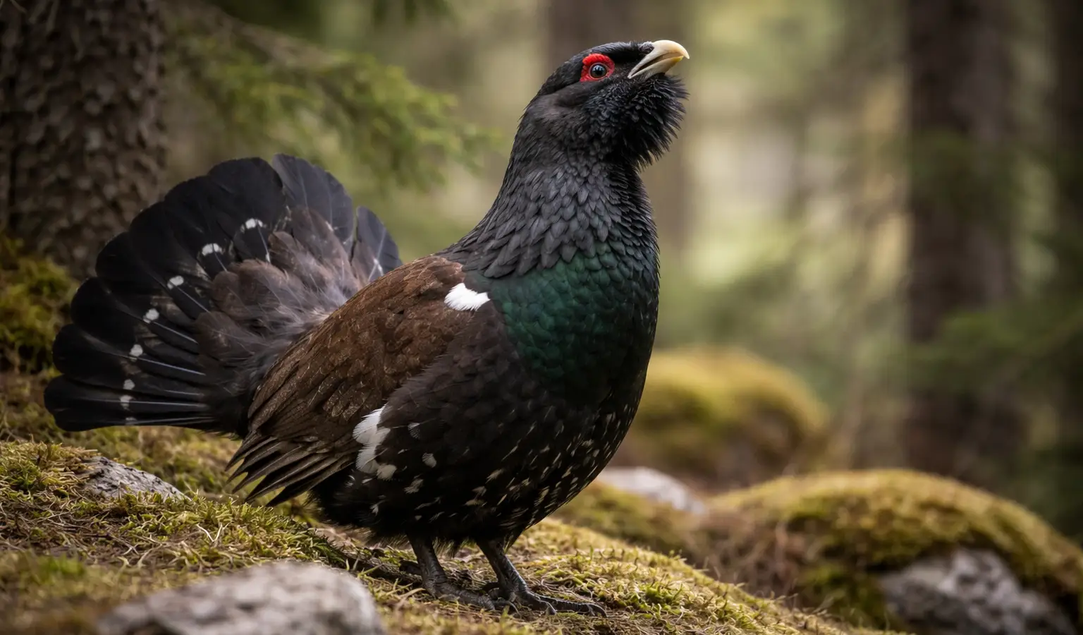 Auerhuhn Federwild Niederwild im Bergwald