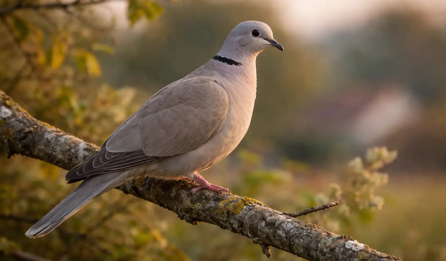 Eurasian collared dove bird in farmland edge