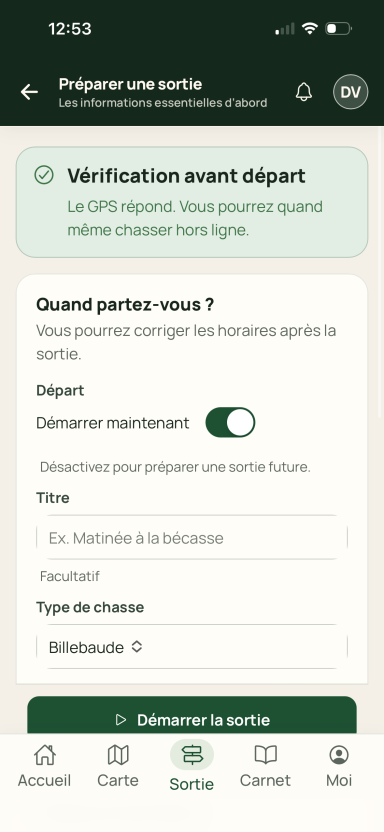 Écran Huntrexia de préparation d’une sortie hors connexion