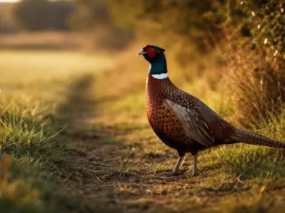 Faisán común ave de caza menor en campo
