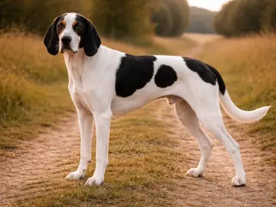 Perro de caza francés blanco y negro
