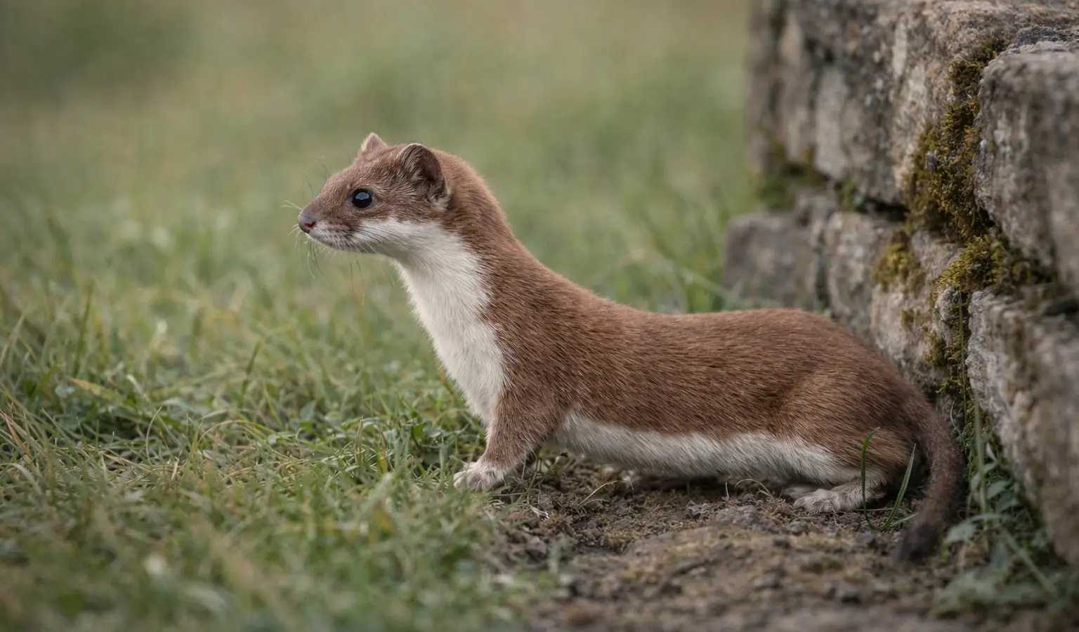 Comadreja pequeño depredador en pradera