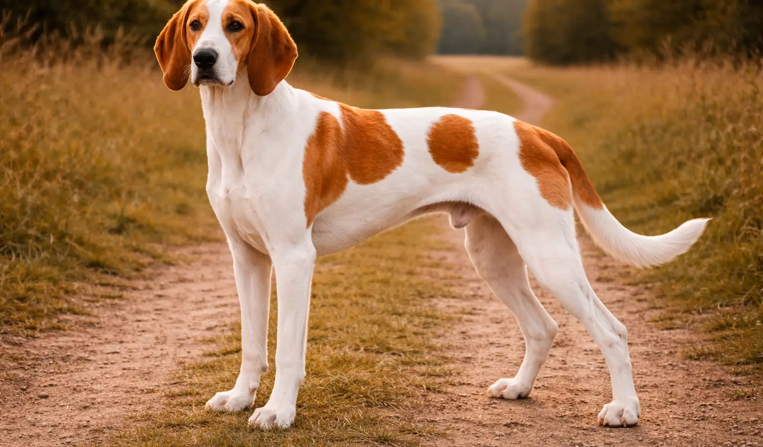 Perro de caza francés blanco y naranja