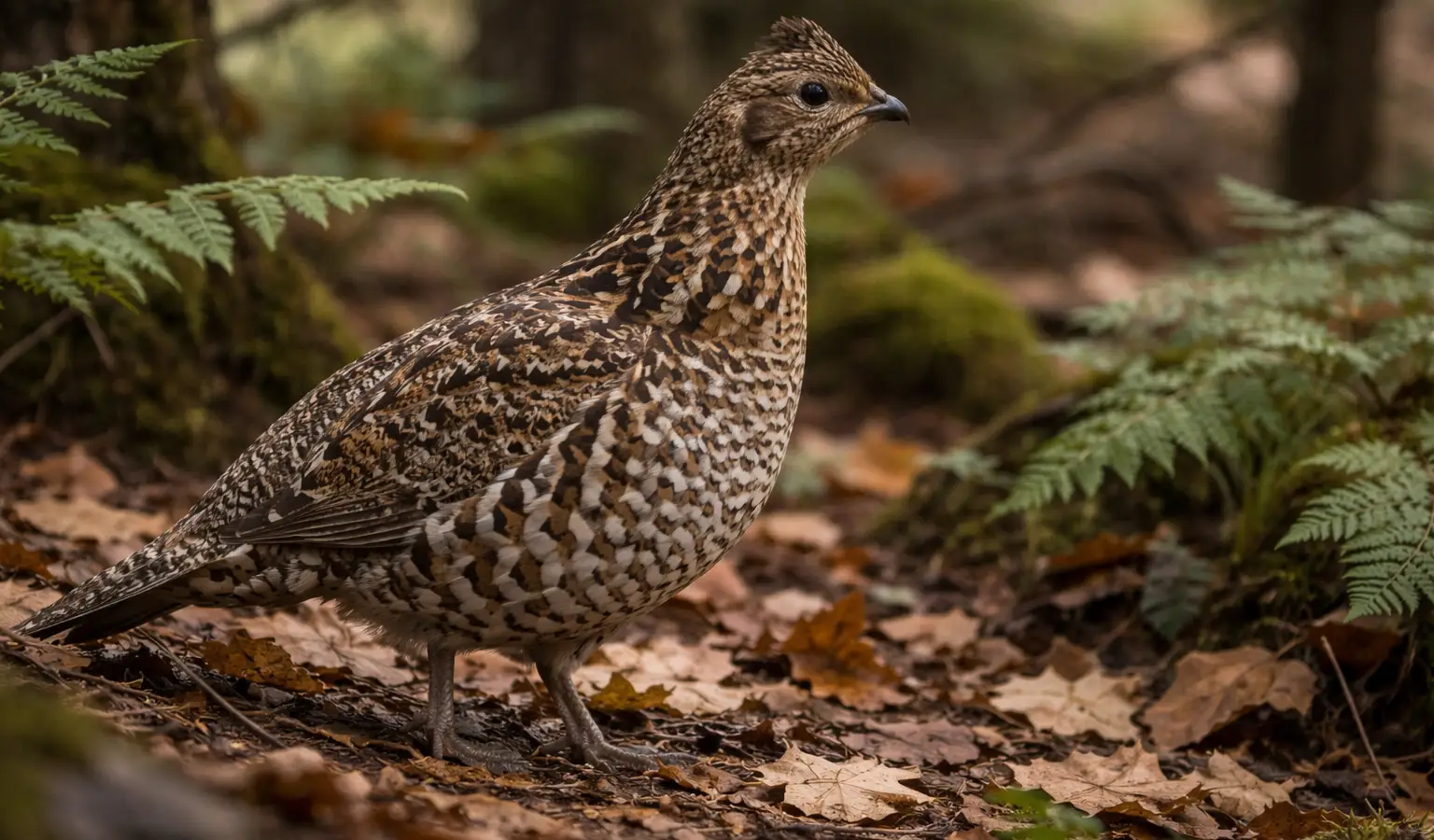 Hazel grouse small game bird in woodland