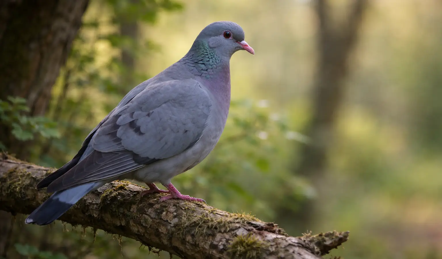 Stock dove migratory pigeon in woodland